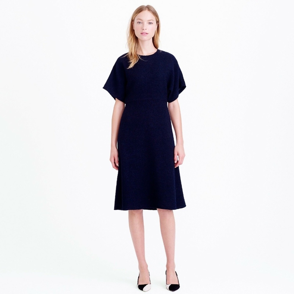 J. Crew Collection Wool Bouclé Dolman Navy Blue Dress Size 8